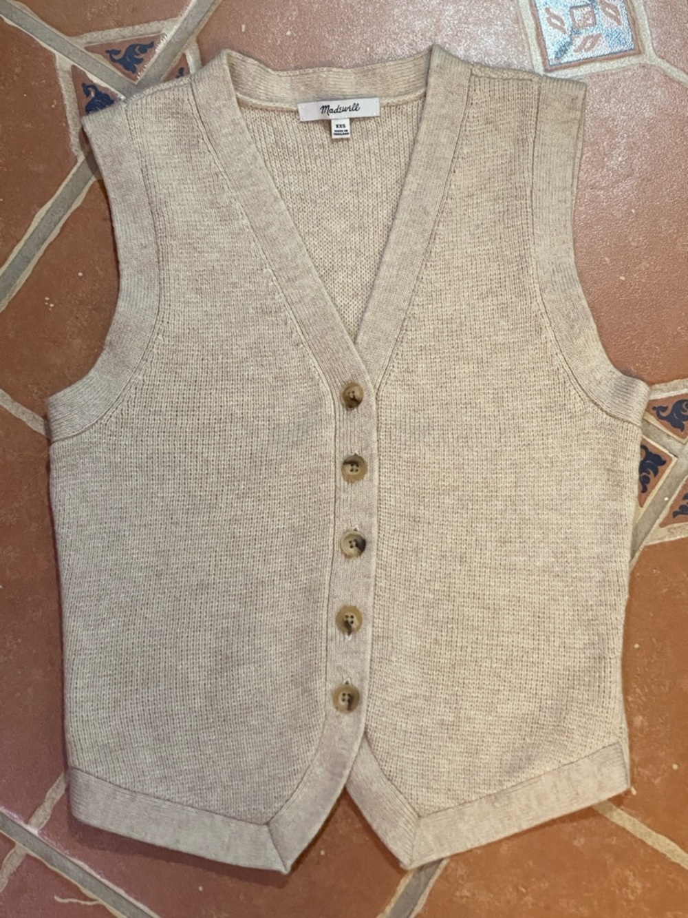 Madewell Cream Knit Button-Front Sweater Vest